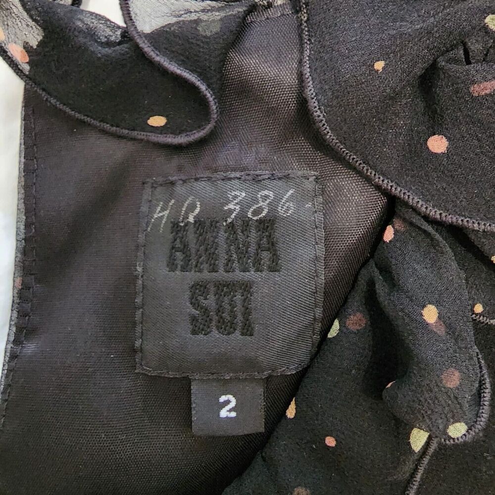 ANNA SUI | ANTHROPOLOGY 100% Silk Polkadot Midi Dress Size 2 Ruffle Sleeveless - Picture 7 of 14